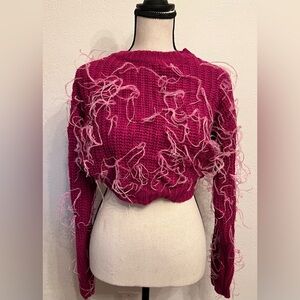 BOOHOO FUCHIA SWEATER WITH FEATHER DETAIL SIZE SMALL